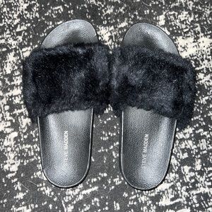 All Black Fur Slides